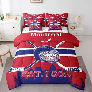 7 Pieces Comforter Set,Reversible Bed in a Bag,Ultra Soft Bedding Set with Ice Hockey Comforter,Flat Sheet,Fitted Sheet,Pillowcases,Cushion Cases
