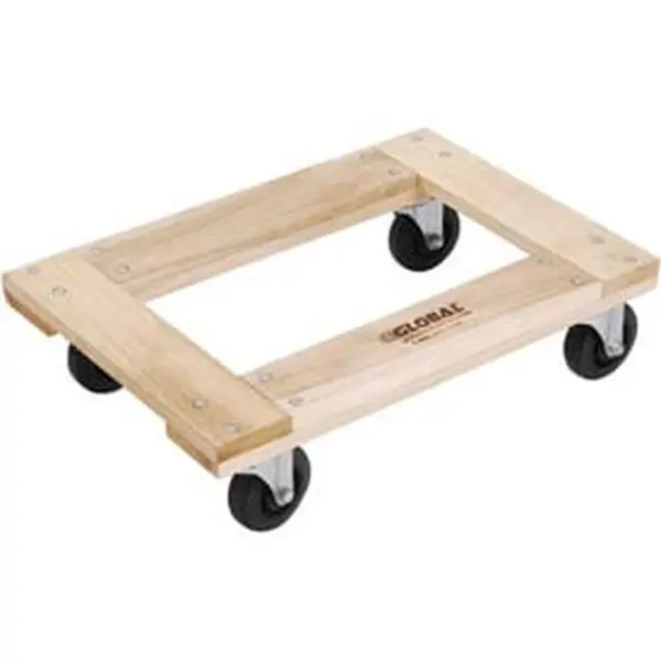 Heavy Duty Seasoned Poplar Hardwood Dolly - 36"x24" Rectangular Open Deck, 4 4-in Rubber Wheels, 1200 lbs Capacity Rolling Trolley for Home Improvement, Building Supplies
