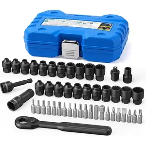 1/4-Inch Pass Through Socket Set, 48- SAE & Metric 12-Point Go-Thru Sockets with 2-in-1 Ratchet (72-), Adapter, Extension Bar & Sturdy Case, CR-V Steel