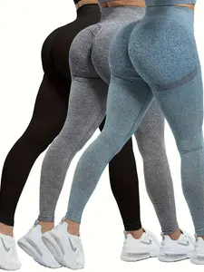 3pcs Women High Stretchy Breathable Yoga Pants Leggings, High Waist Fitness Butt Lifting Workout Tight Sports Pants, Women's Activewear Waisted Soft high-elastic