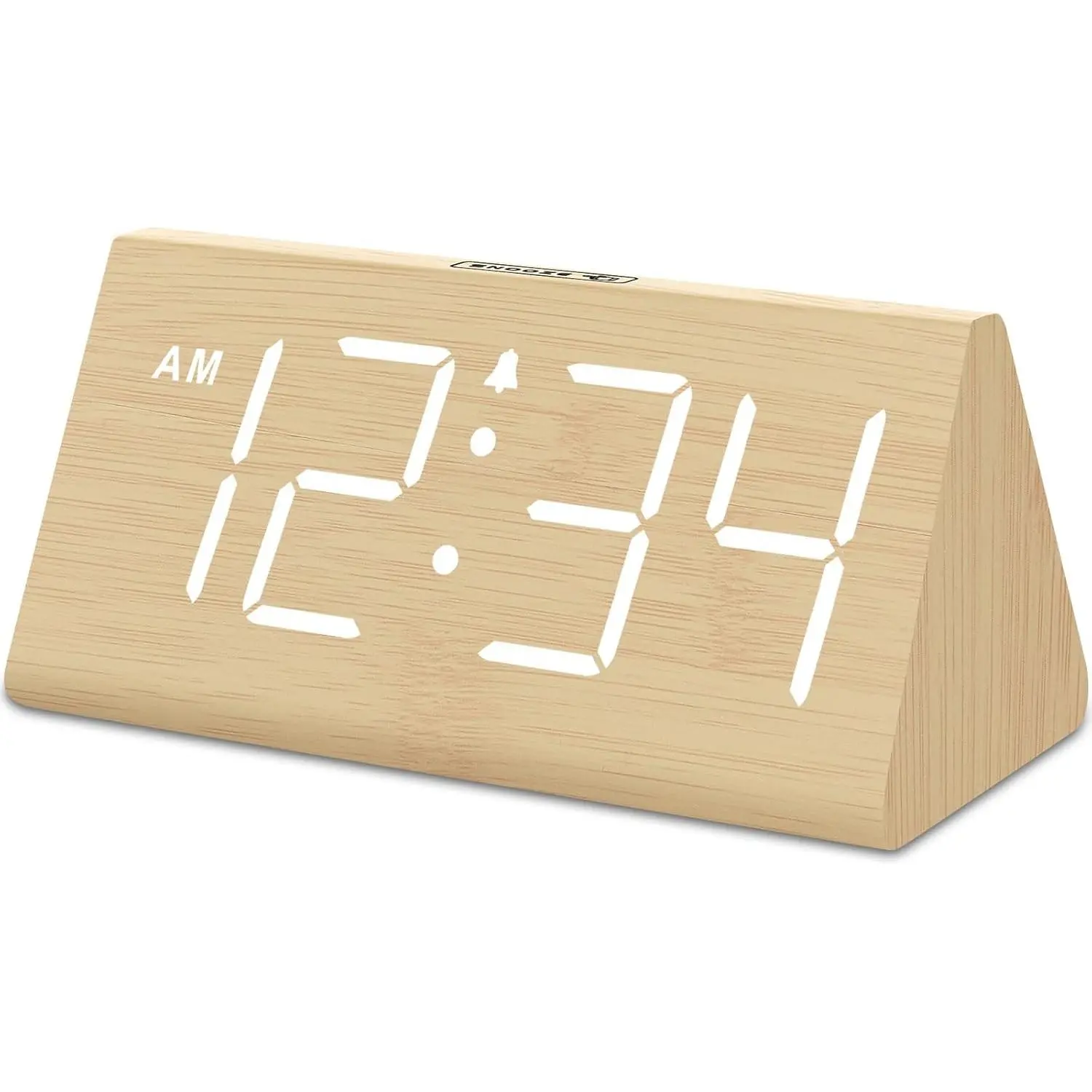 Wooden Digital Alarm Clocks for Bedrooms - Electric Desk Clock with Large Numbers, USB Port, Loud Alarm for Heavy Sleepers, Adjustable Volume, Dimmer, Snooze, DST, Wood Décor, Adapter Powered
