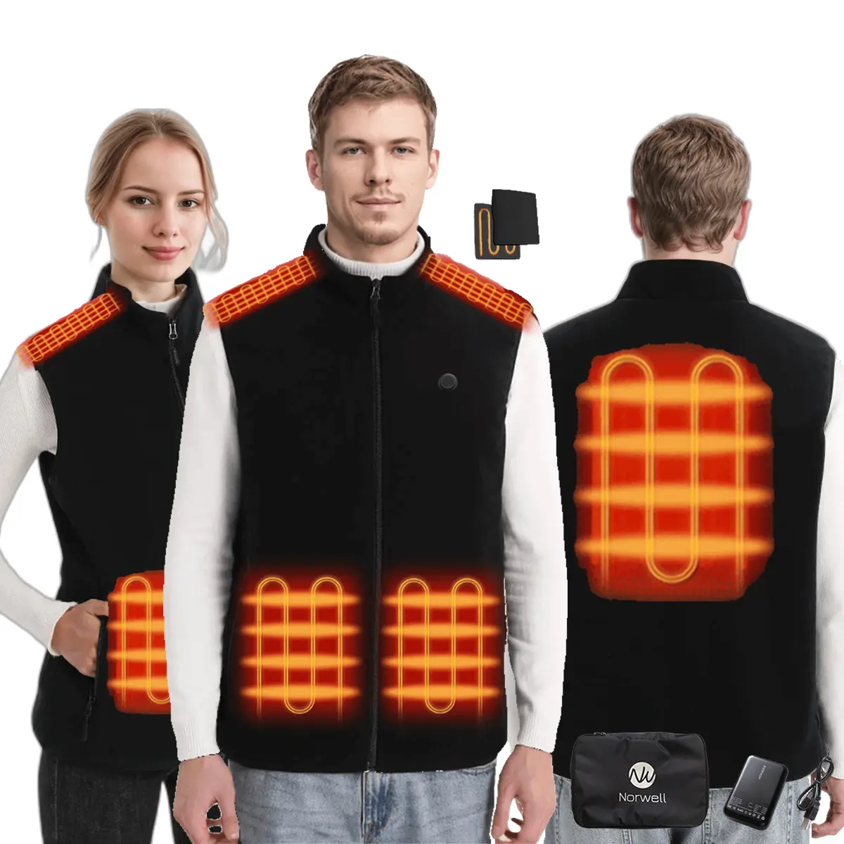 Norwell Fleece Heat Vest - Heated Vest with Battery Men Women, Casual Sleeveless Down Outerwear with Pockets, Machine Washable, Ideal for Cool Weather