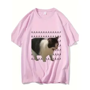 Funny Fashion Meme Sad Crying Cat Print Unisex Casual Comfortable T-Shirt Machine Washable