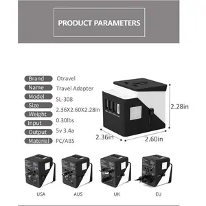 3 USB 1 Typc C International Power Adapter For Europe, UK, China, Australia, Japan And More 200 Countries