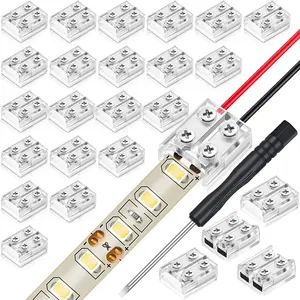 25 Pack Solderless LED Tape Light Connector 2 Pin Terminal Block Screw Down LED Strip Connector Tape to Wire for 5v 12v 24v Single Color Strip Lights(8mm,Clear)