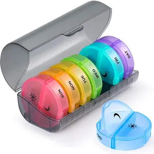 7 Day 2 Times A Day Pill Box, 1 Set Large Daily Pill Organizer, Easy To Open Pill Case for Medicine/Vitamin/Fish Oil/Supplements