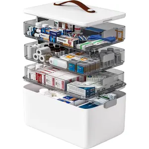 funest 4- Tier Medicine Storage Box Organizer Portable First Aid kit Box Sewing, Art, Craft with Handle, Multipurpose Medical Supply Organizer with Removable Tray