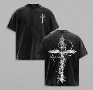 valentine shirts Thorn Cross Gothic Cross T-shirt Washed Biblical Cross Art Tee Jesus Tshirt , Cross Tee, Christian Apparel Streetwear Menswear Oversized Top Men and Women Bible Verse Church Outfit Gym Pump Cover