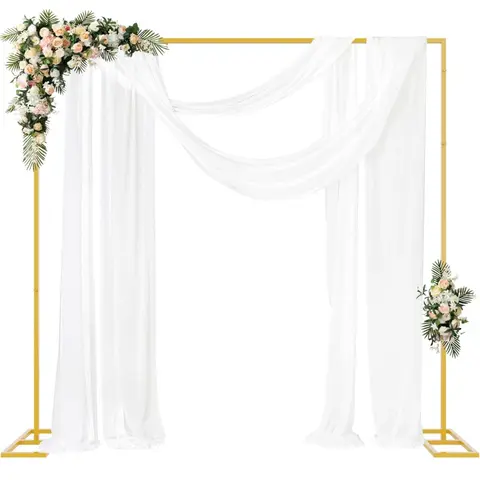 Classic Solid Gold Metal Backdrop Stand - 8.2FT x 8.2FT Rectangular Frame, Quick Screw Setup, Arch Support, Reusable Easy-Install Festive Banner Holder for Wedding, Engagement Party Decorations, Anniversary, Birthday, Bridal Shower Ceremony
