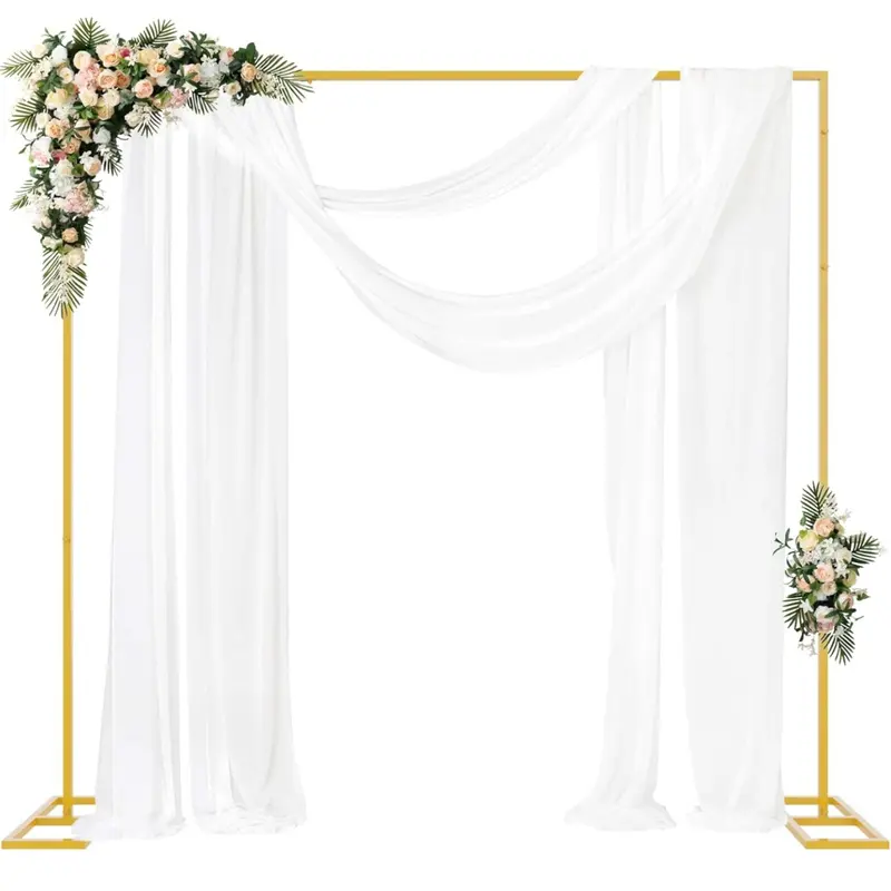 Classic Solid Gold Metal Backdrop Stand - 8.2FT x 8.2FT Rectangular Frame, Quick Screw Setup, Arch Support, Reusable Easy-Install Festive Banner Holder for Wedding, Engagement Party Decorations, Anniversary, Birthday, Bridal Shower Ceremony