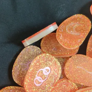 Witches Divination Stones - Orange Cream Resin with Holographic Symbols - 13 Traditional Symbols & Personalization Options for Spiritual Enthusiasts