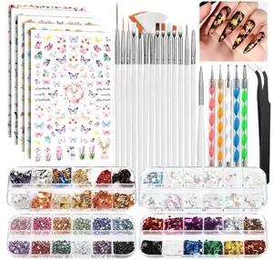 FANDAMEI Nail Tools, Nail Art Brushes Set, Nail Art Dotting Tools, Nail Stickers, Butterfly Nail Art Sequins, Nail Foils, Nail Art Flakes Iridescent, Nail Art Kits, Rhinestones For Nails Design