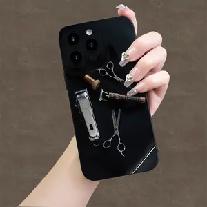 Phone case with barber tools (scissors, clippers) design, Hot - selling creative patterns, new angel eye mobile phone case, fun, simple and fashionable personality trend for men and women suitable for iPhone mobile phone case11/12/13/14/15/16/ 16E/16