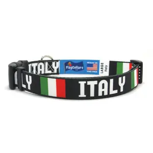 Italian Dog Collar with Flag and Country Name | Quick-release Buckle  or Martingale