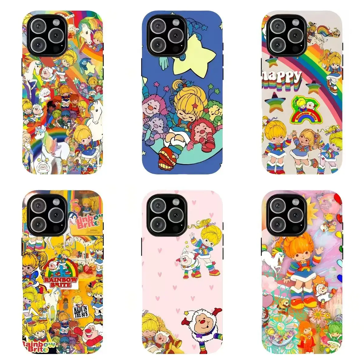 Retro Rainbow Cartoon Girl Print Phone Case Vintage 80s Cute Rainbow Character Aesthetic Shockproof Protective Cover