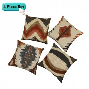 Bohemian ethnic style design throw pillow set, short plush set of four pieces, abstract geometric pattern for home decoration, 18×18 inches, country style, without filling material