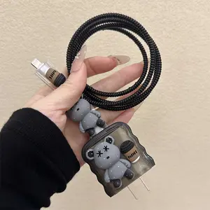 iPhone Charging Cable Protector Set, Coffee-Bear Design, Fits iPhone Models 16 Pro Max, 15/14/13/12/11, Supports 18/20w Fast Charge