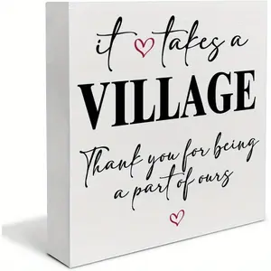 Thank You Gifts for Women Men, Appreciation Gifts for Teacher Coach Coworker, It Takes a Village Thank You Gift Wooden Box Sign Home Office Desk Decor 5x5 inch