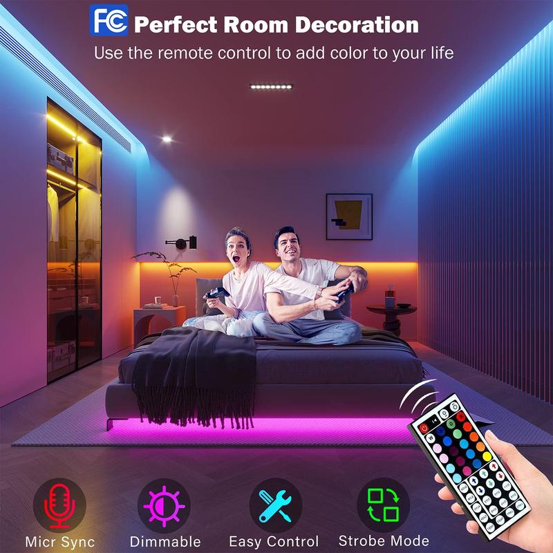 [New Deal] 100 ft. (2 Rolls of 50ft) RGB Led Lights for Bedroom Music Sync Remote App Control Bluetooth for Room Home Kitchen Décor Party