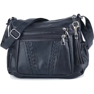 Crossbody Bags For Women Pocketbooks Soft PU Leather Purses and Handbags Multi Pocket Shoulder Bag