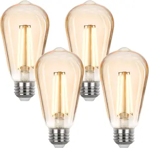 LED Edison Bulbs 40 watt Equivalent, E26 Light Bulb Dimmable, Soft White 2700K, Amber Glass ST58 Vintage LED Bulbs, 90+ CRI, 4.5W 400LM, E26 Base, 4 Pack