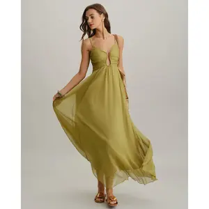 Green Ruched Slip Maxi Dress