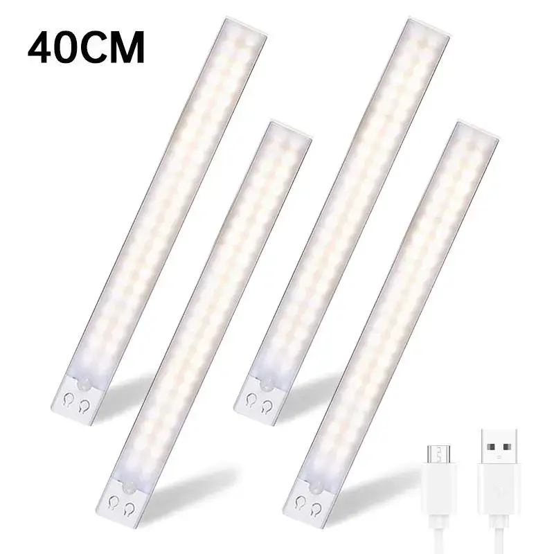 【SummerVibes】4 Pack Under Cabinet Light with Motion Sensor USB Rechargeable Battery Operated  Closet Kitchen Counter LED Strip Auto Shut-Off Eye-Care Gradual Brightness