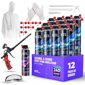 Spray Foam Insulation Kit (12 PK Kit-25.4oz) Expanding Sealant, Closed Cell Spray Foam Heat Acoustic Insulation, High Density, Cleaner, Gun