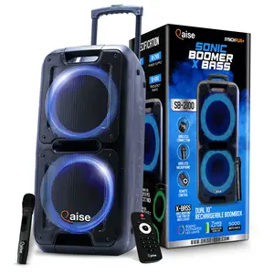 QAISE Bluetooth Speaker & Karaoke Machine - Portable PA System with Wireless Mic, Professional Dual 10” Subwoofer with Lights, 7h Play time, 5000 Watts Peak Power - SonicBoomer X-BASS