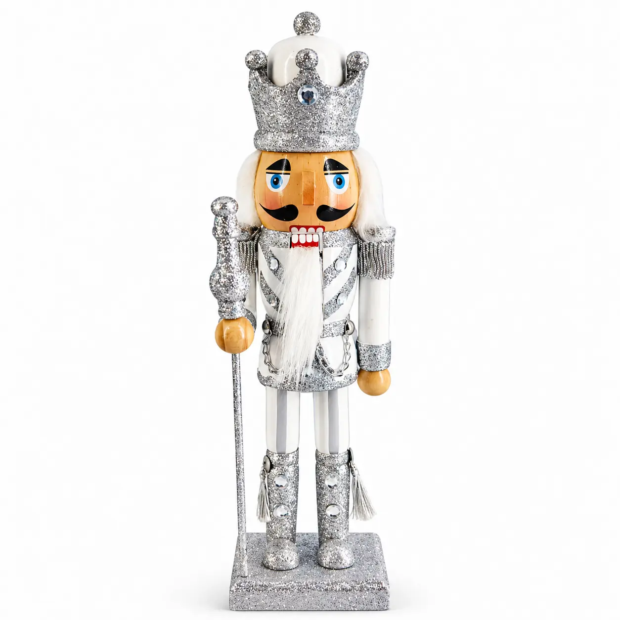 King Nutcracker Figure, Silver and Ivory, 10 Inch