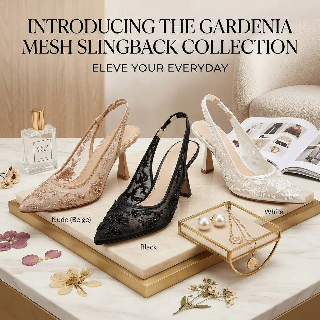 Women's 2.95" Mid-Heel Pumps, Pointed Toe Sheer Mesh Slingback with Floral Beading & Sequins for a Bridal Wedding Party, Footwear