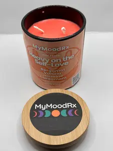 MyMoodRx™ Heavy on the Self-Love Candle - 8oz Soft Peachy Scented with Bergamot Vanilla Jasmine & Cardamom Oils for Body Acceptance & Self-Worth