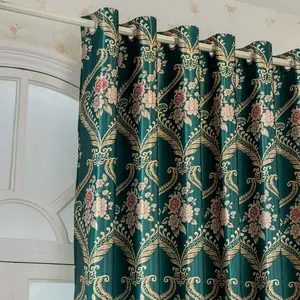 French Vintage Gold Foil Floral Print Blackout Curtains, Heat Insulation Dustproof, Easy Installation, Bedroom Living Room Balcony Decor, Home Decoration Curtain