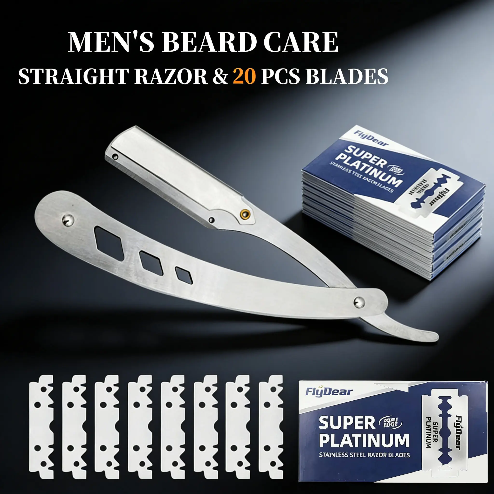 Professional Barber Straight Razor for Men – Classic Stainless Steel Shavette with 20 or 100 Safety Blades, Reusable Manual Shaver Kit, Sharp Shave, Beard Grooming, Daily Groom, Travel, Gift, Durable Matte Handle