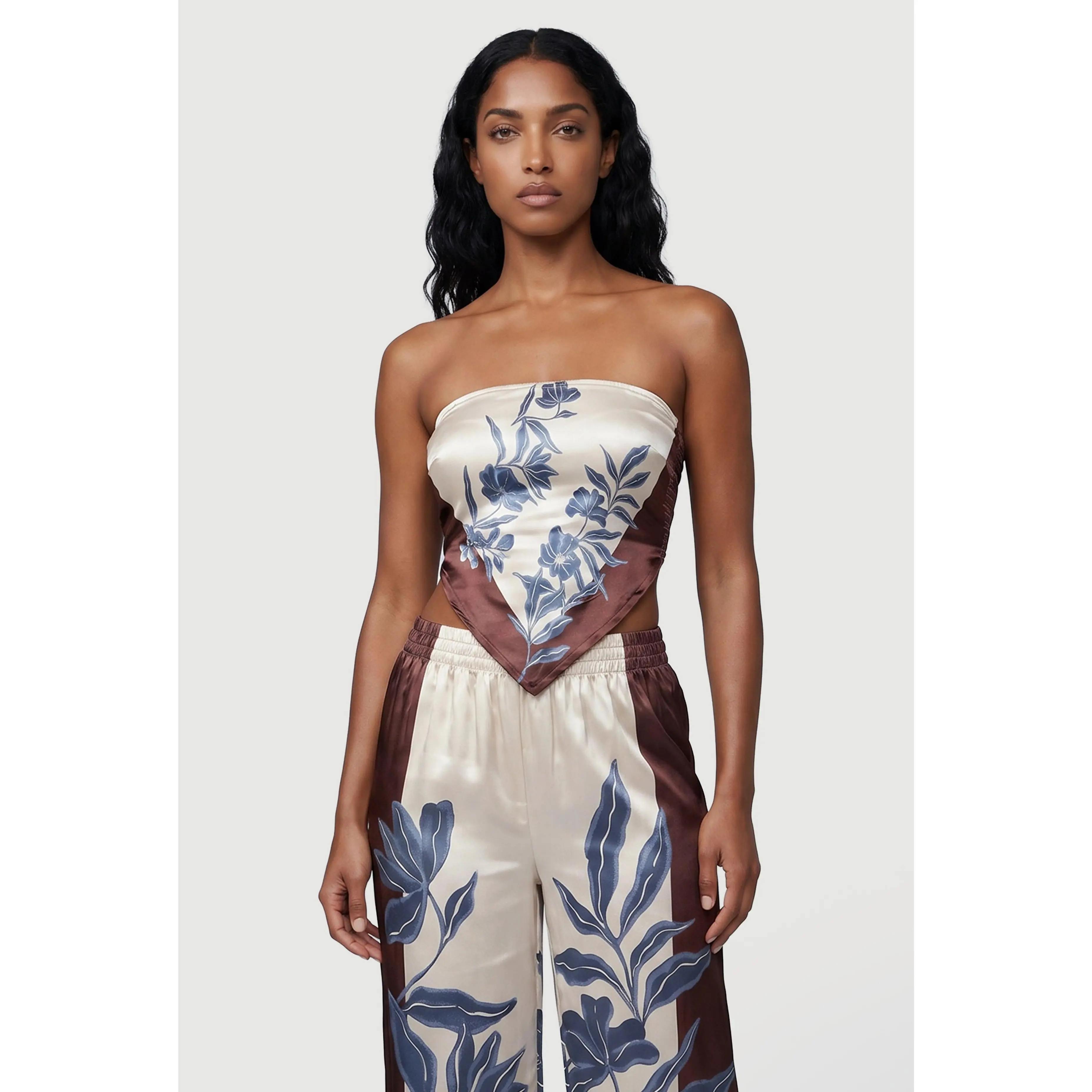 Satin Floral Handkerchief Hem Tube Top