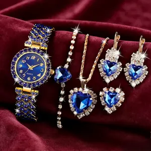 Luxury Women's 6-Piece Heart Shaped Quartz Watch Jewelry Set with Matching Bracelet Necklace Ring Elegant Fashion Accessories Perfect Gift For Her,Valentine's gift
