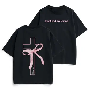 "For God So Loved" Cross & Bow Coquette T-Shirt, Unisex Christian Faith Wear, Bible Verse Gift