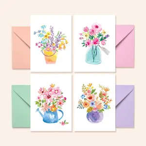 SWEETZER & ORANGE 48 Floral Blank Cards with Envelopes - 4 Assorted Cards for Personalized Greeting Cards - 4x5.5" Stationary Set