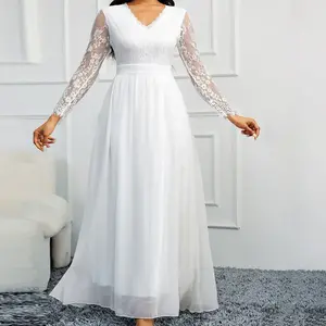 European and American Style Slim Fit White Wedding Dress Lace V-neck Fashion Chiffon Wedding Gown Womenswear Comfort