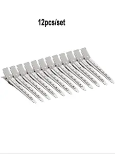 Stainless Steel Hair Extension Clips, 12pcs/set Rustproof Minimalist Alligator Clips, Professional Hair Clip for Daily & Hair Styling Use