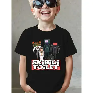 Boys' Summer Short Sleeve T-Shirt with Traffic, Toilet & TV Character Prints - Casual Round Neck Top Suitable for ' Casual Attire, Playdates & - Easy-Care Digital Printing ( & Boys)