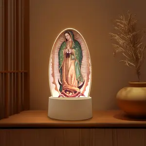 1pc Elegant Vintage Our Lady of Guadalupe Night Light - Acrylic Oval with Virgin Mary Statue Pattern, Perfect for Home And Holiday Decoration Lights, LED Small Table Lamp No Batteries Required, a Great Gift Family Fr