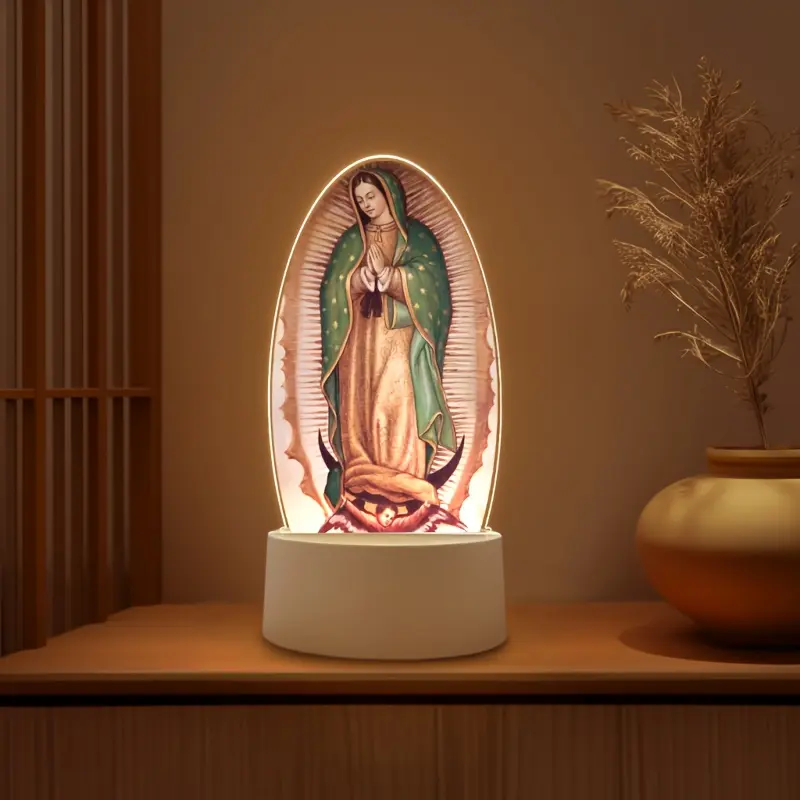 1pc Elegant Vintage Our Lady of Guadalupe LED Night Light - Acrylic Oval Shade with Virgin Mary Statue Pattern, LED Powered, No Batteries Required, Ideal for Home Holiday Decoration, Great Gift for Family, Acrylic Shade, Mothers Day Gift, Room Decor, Led