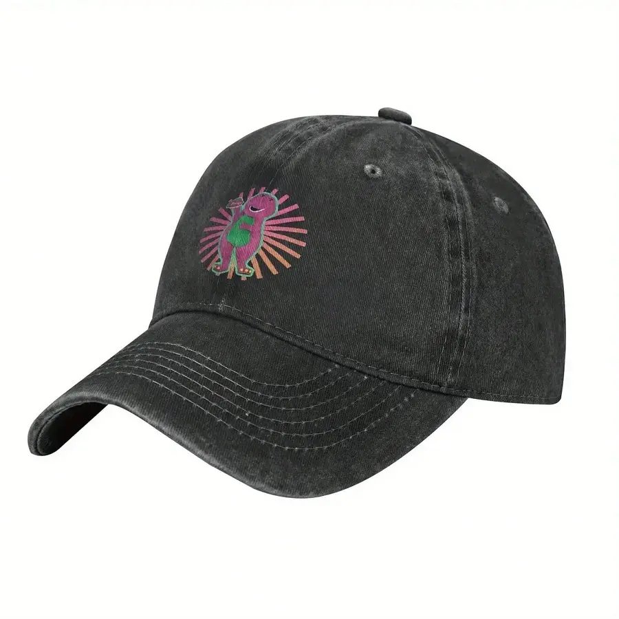 S&T 1-Piece Funky Barney Dinosaur Baseball Cap - Adjustable Snapback Dad Hat, Colorful Print, Lightweight Washed Cotton Single Layer Vintage Style, Unisex All Seasons Sports Outdoor Sun Hat, Comfortable Casual Headwear Gift, Daily, Curved Brim, Breathable