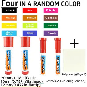 4 Width Markers Set + 100 Pages Matte Sticky Notes, 6mm Fine Line, 12mm Flat Slanted Tip, 20mm Wide Head, 30mm Ultra-Wide Doodle Marker