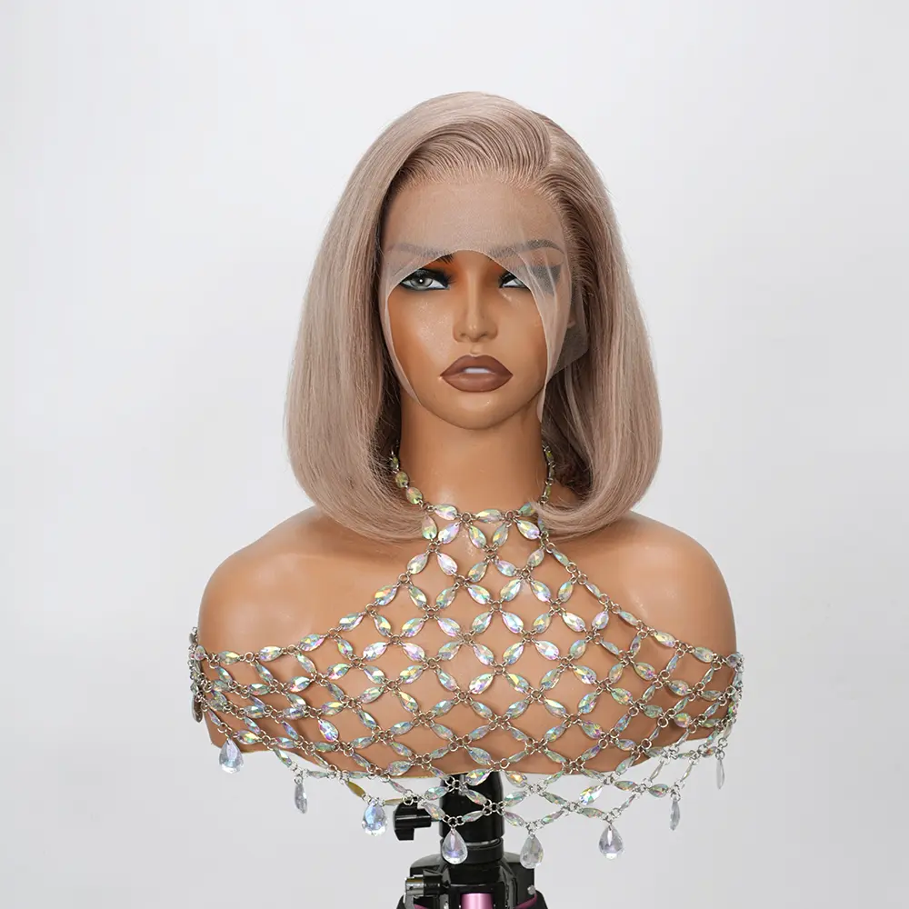 Ash Blonde Bob Wig Human Hair Straight 613 Bob Wig Human Hair 12 Inch 180 Density Blonde Suitable for All Hair Types 13x4Transparent Lace Wigs for Women Bob Lace Front Wigs Human Hair Glueless Wigs with Baby Hair, Bob Cut, Female, Pre-Plucked Part