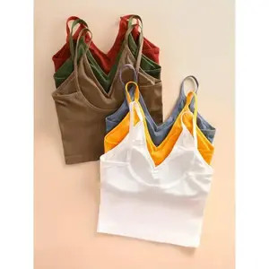 6-Pack Stretchy Sleeveless Crop Tops - Ribbed Tank Tops for Women, Assorted Colors, Casual Style, Comfort Fit, Multicolor Short Fabric Knit Womenswear