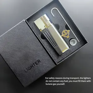 Refillable Folding  with Adjustable Flame - Metal Design (No Butane) with Gift Box, Refill Hook, and Replacement Filter - Stylish Gift for Men on Halloween, Christmas, Valentine's Day, and Outdoor Adventures outdoor gift butter  flighter unique