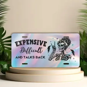 Funny Skeleton License Plate - "Expensive Difficult Talks Back" Vanity Tag - Sassy Baddie Car Accessory - Durable Aluminum Front Plate - 12x6 Inch