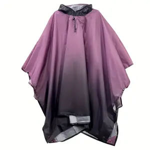 Gradient Rain Poncho Jacket - Lightweight, Durable Polyester, Hooded Zipper Coat with Pocket for Men & Women, Stylish Purple to Black Transition